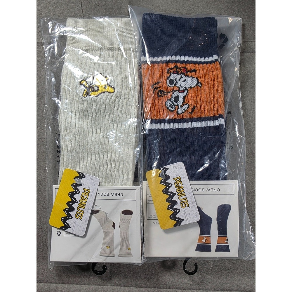 2 Pair Men's Peanuts Snoopy and Woodstock Crew Athletic Socks 10-13